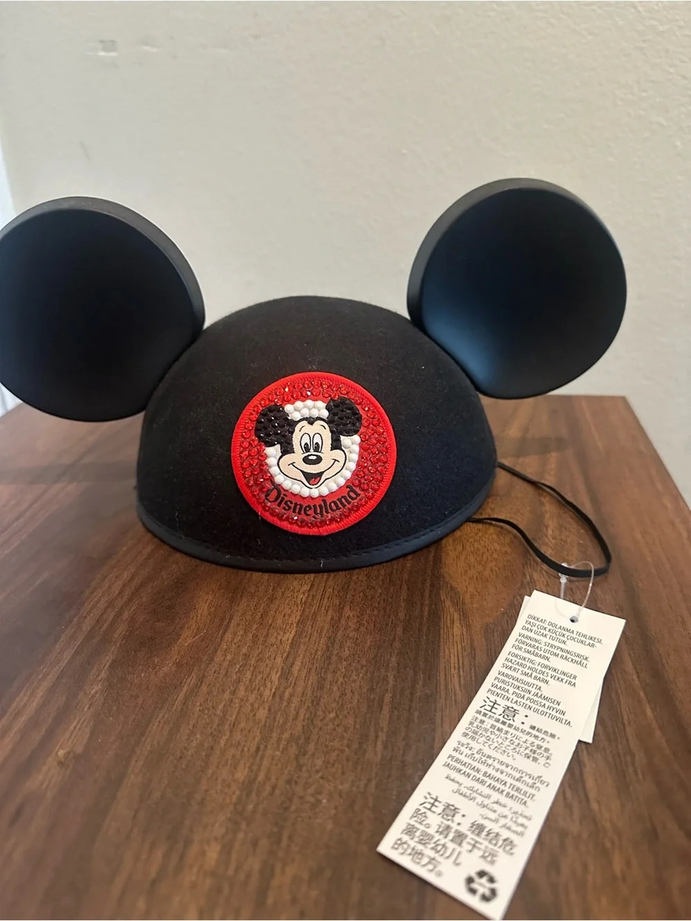 Disney Black Mickey Mouse Ear Hat with Red Patch